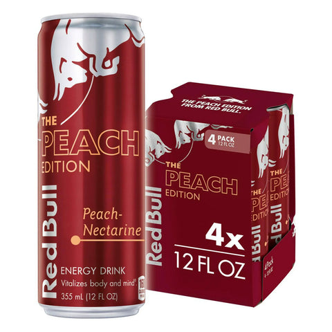 Red Bull Peach Edition Energy Drink, 12 fl oz, Pack of 4 Cans