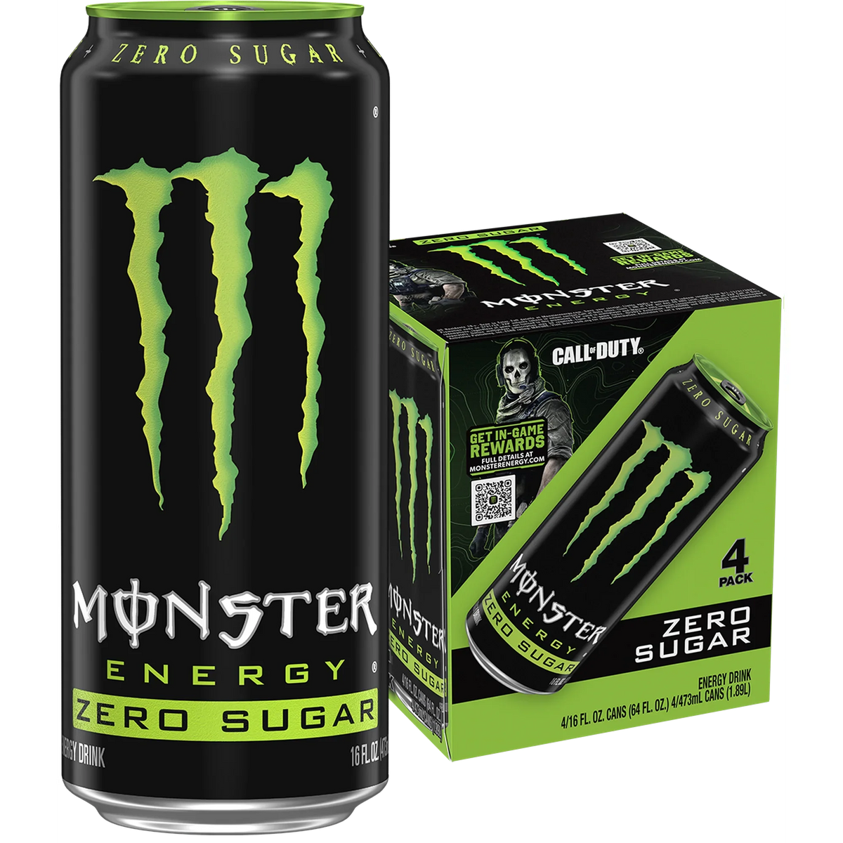 Monster Energy Drink, Zero Sugar, Sugar Free Energy Drink, 16 fl oz, 4 Pack