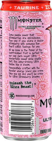 Monster Ultra Strawberry Dreams, Sugar Free Energy Drink, 12 fl oz, 6 Pack