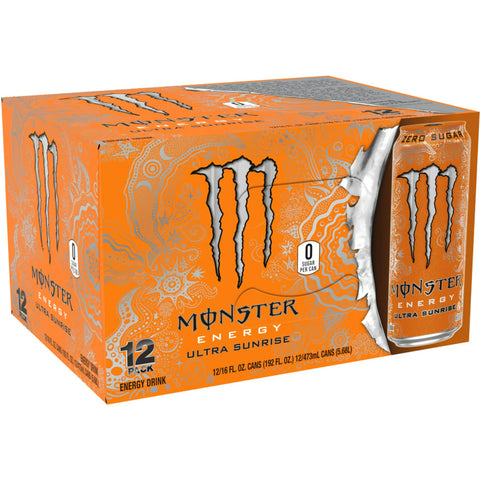 (12 Cans) Monster Ultra Sunrise, Sugar Free Energy Drink, 16 fl oz