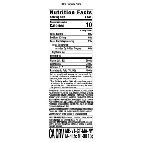(12 Cans) Monster Ultra Sunrise, Sugar Free Energy Drink, 16 fl oz