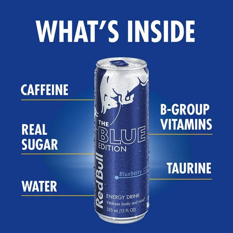 Red Bull Blue Edition Blueberry Energy Drink, 12 fl oz, Pack of 4 Cans