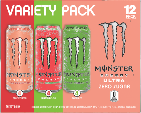 Monster Energy, Ultra VP, Ultra Watermelon, Ultra Paradise, Ultra Peachy Keen, 16 fl oz, 12 pk