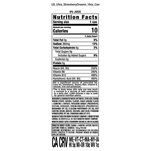 Monster Ultra Strawberry Dreams, Sugar Free Energy Drink, 16 fl oz