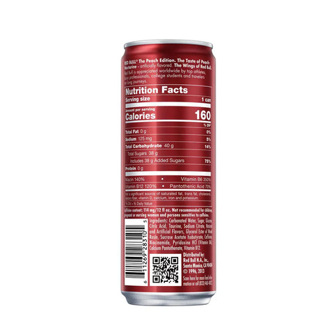 Red Bull Peach Edition Energy Drink, 12 fl oz, Pack of 4 Cans