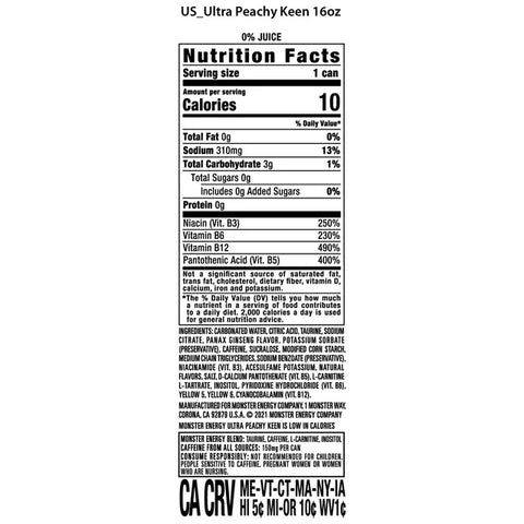 Monster Energy, Ultra Peachy Keen, Sugar Free Energy Drink, 12 fl oz, 6pk