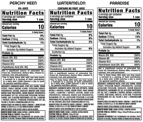 Monster Energy, Ultra VP, Ultra Watermelon, Ultra Paradise, Ultra Peachy Keen, 16 fl oz, 12 pk