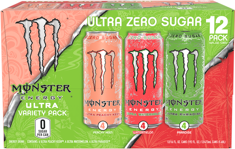 Monster Energy, Ultra VP, Ultra Watermelon, Ultra Paradise, Ultra Peachy Keen, 16 fl oz, 12 pk