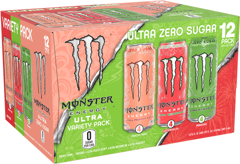 Monster Energy, Ultra VP, Ultra Watermelon, Ultra Paradise, Ultra Peachy Keen, 16 fl oz, 12 pk